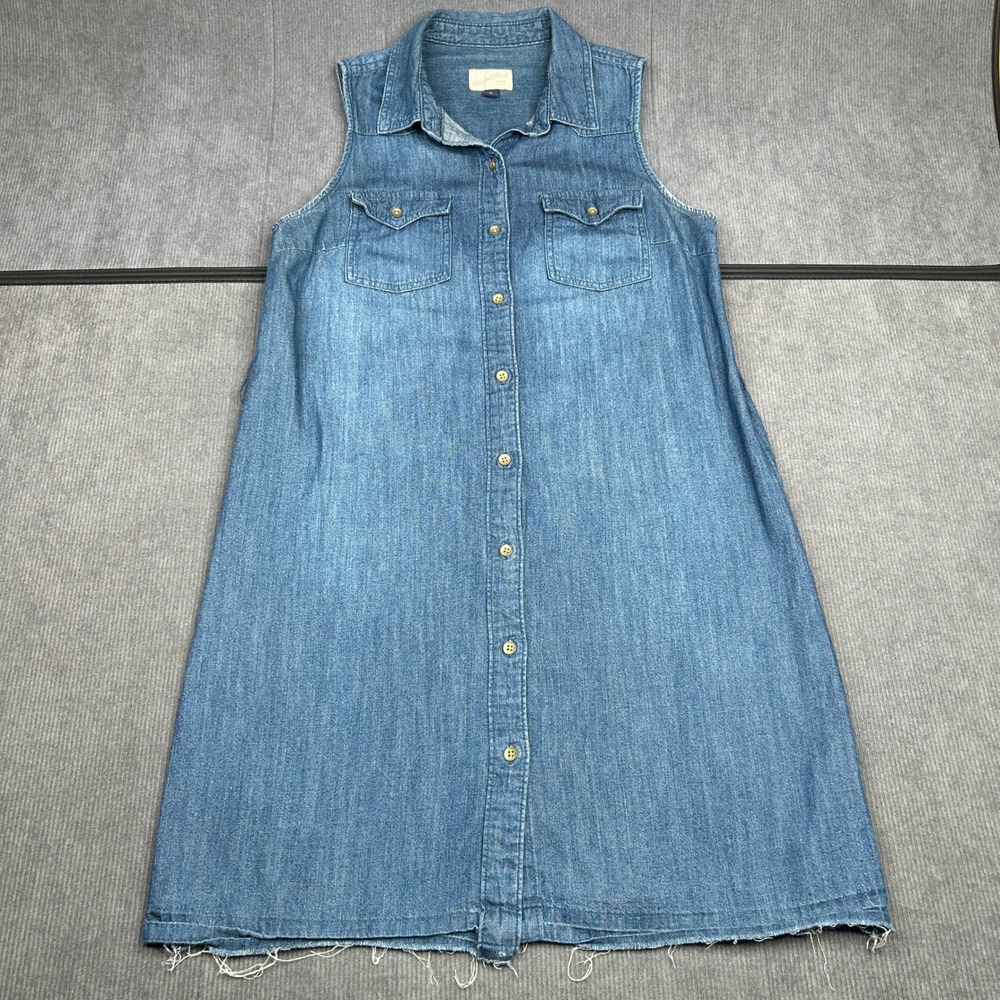 Universal Thread Womens Wash Denim Sleeveless Button Front Shirt Dress M Y2k